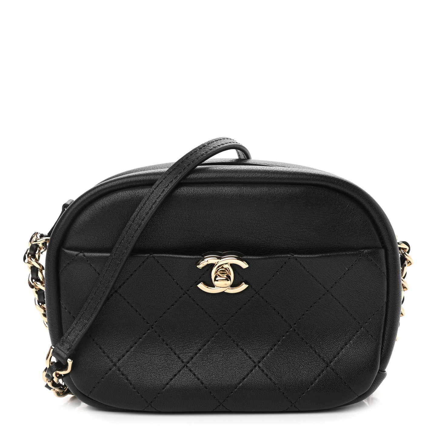 Goatskin Quilted Small Casual Trip Camera Case Black