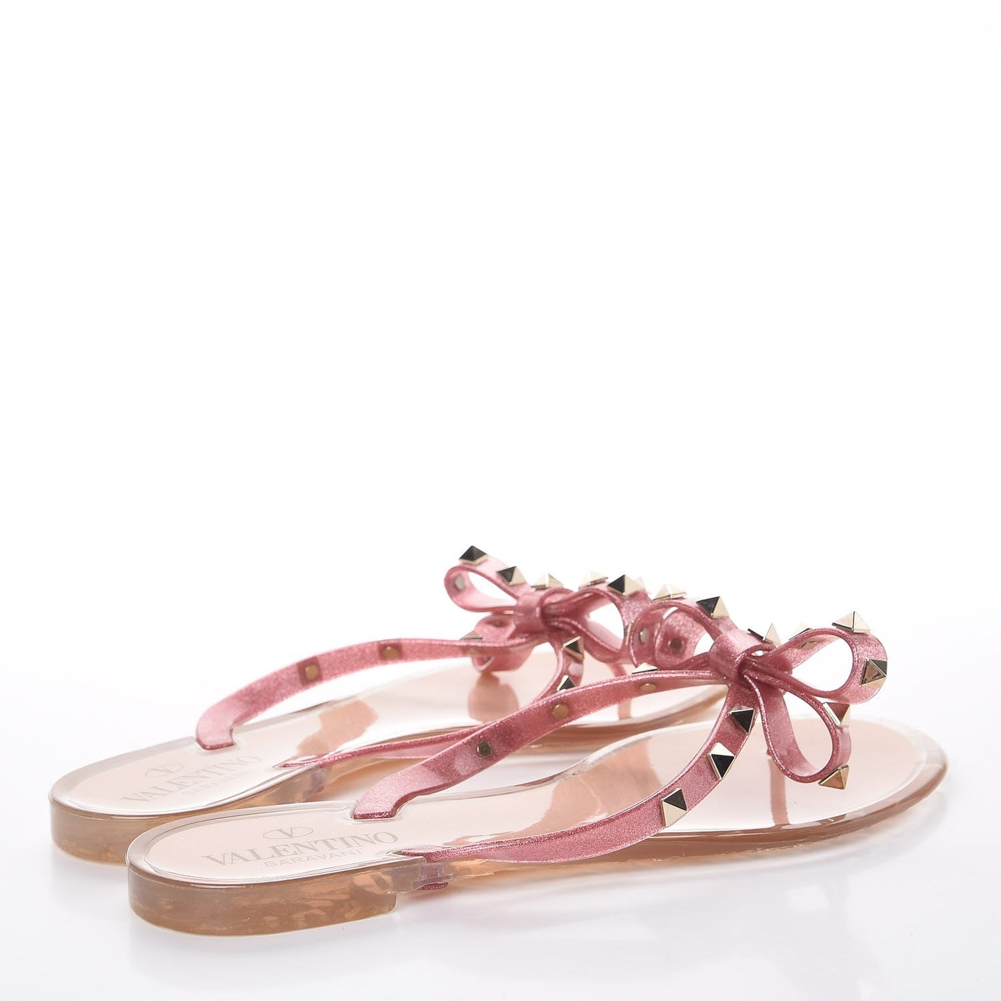 PVC Jelly Glitter Rockstud Bow Thong Sandals 38 Pink