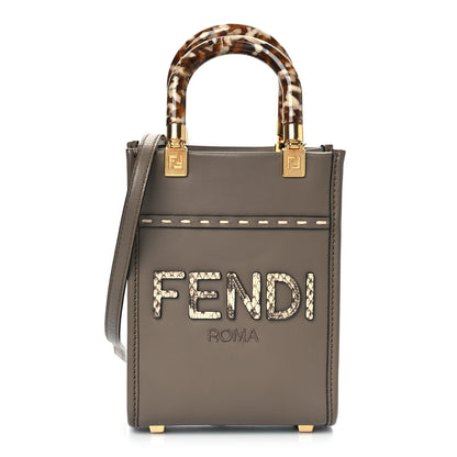 Fendi Vitello King Plexiglass Elaphe Python Print Logo Mini Fendi Sunshine Shopper Tote Tartufo Daisy Roccia 1 of 8