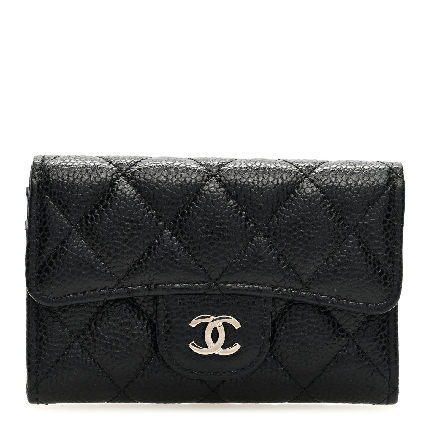 Caviar Quilted Flap Card Holder Wallet Black
