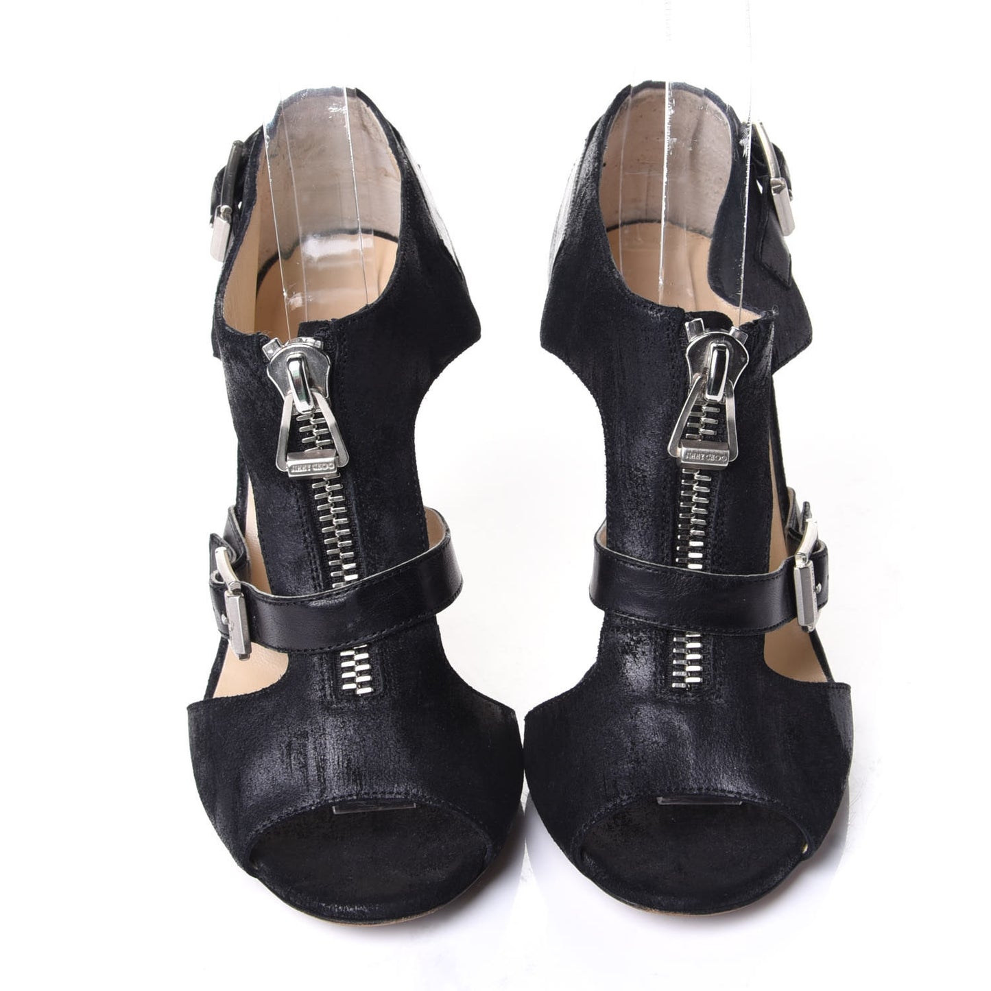 Suede T-Strap Buckle Pumps 36 Black