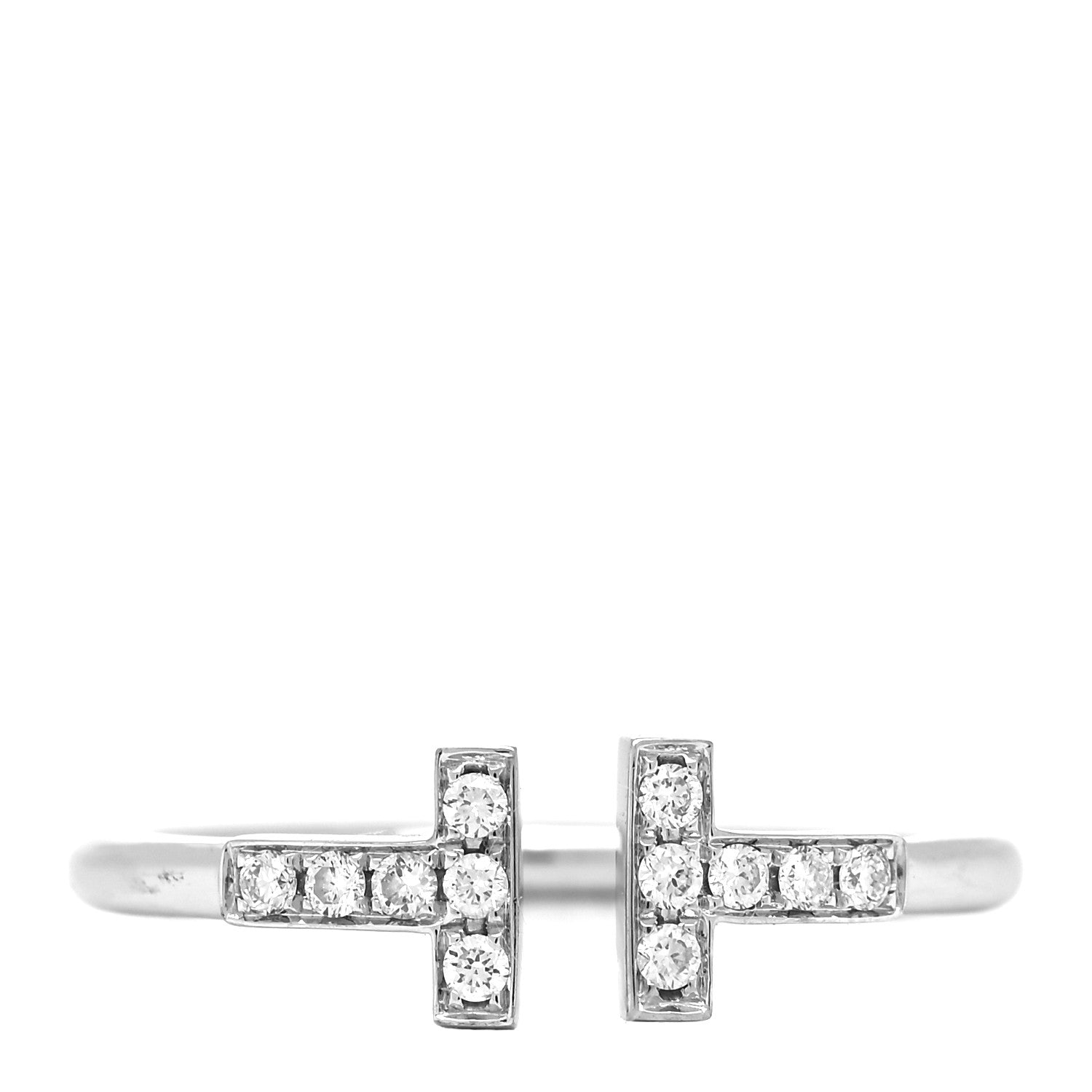 Tiffany 18K White Gold Diamond T Wire Ring 54 6.75 1 of 5