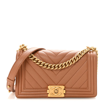 Chanel Caviar Chevron Quilted Medium Boy Flap Brown 1 of 11