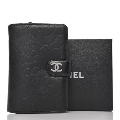 Chanel Lambskin Camellia Embossed Zipped Pocket Wallet Black 15 of 15