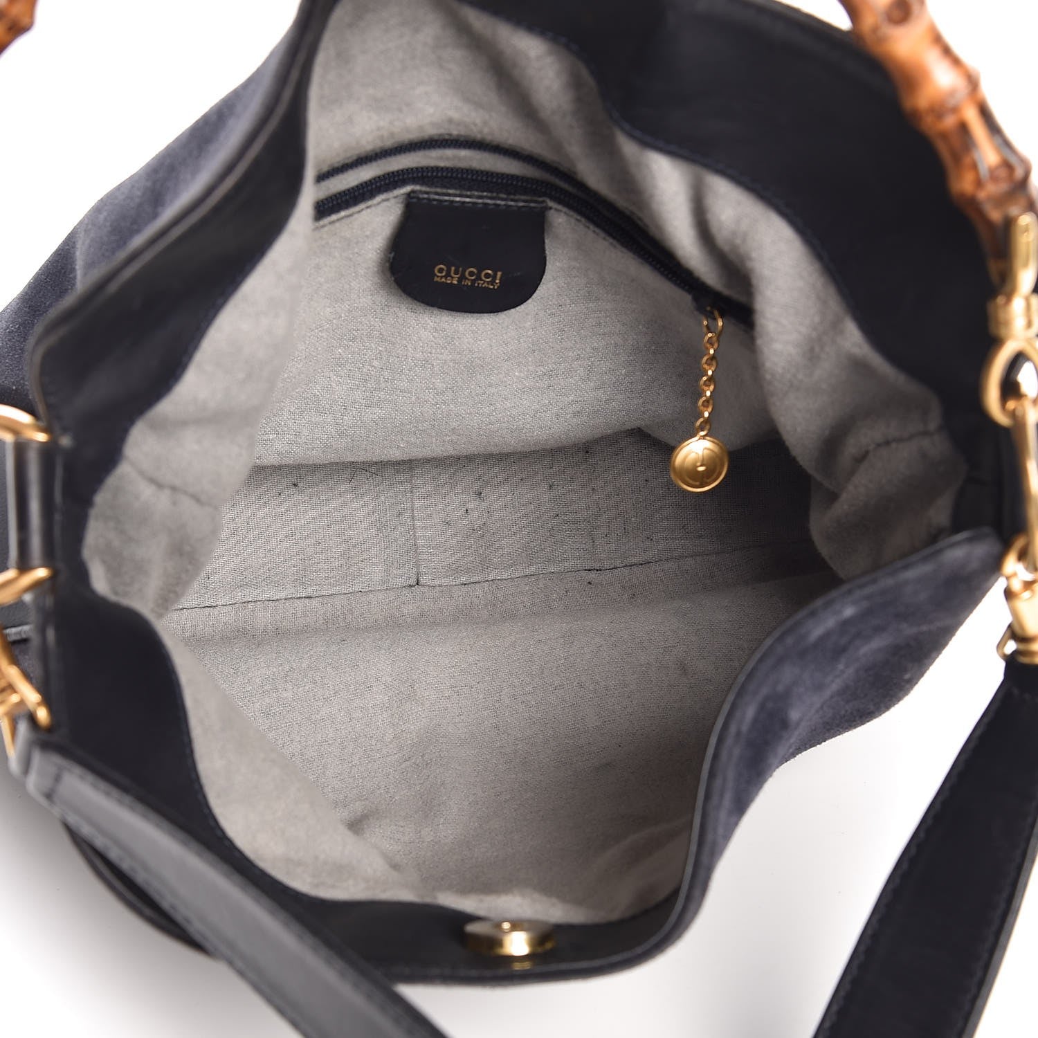 Gucci Suede Bamboo Top Handle Tote Navy 5 of 7