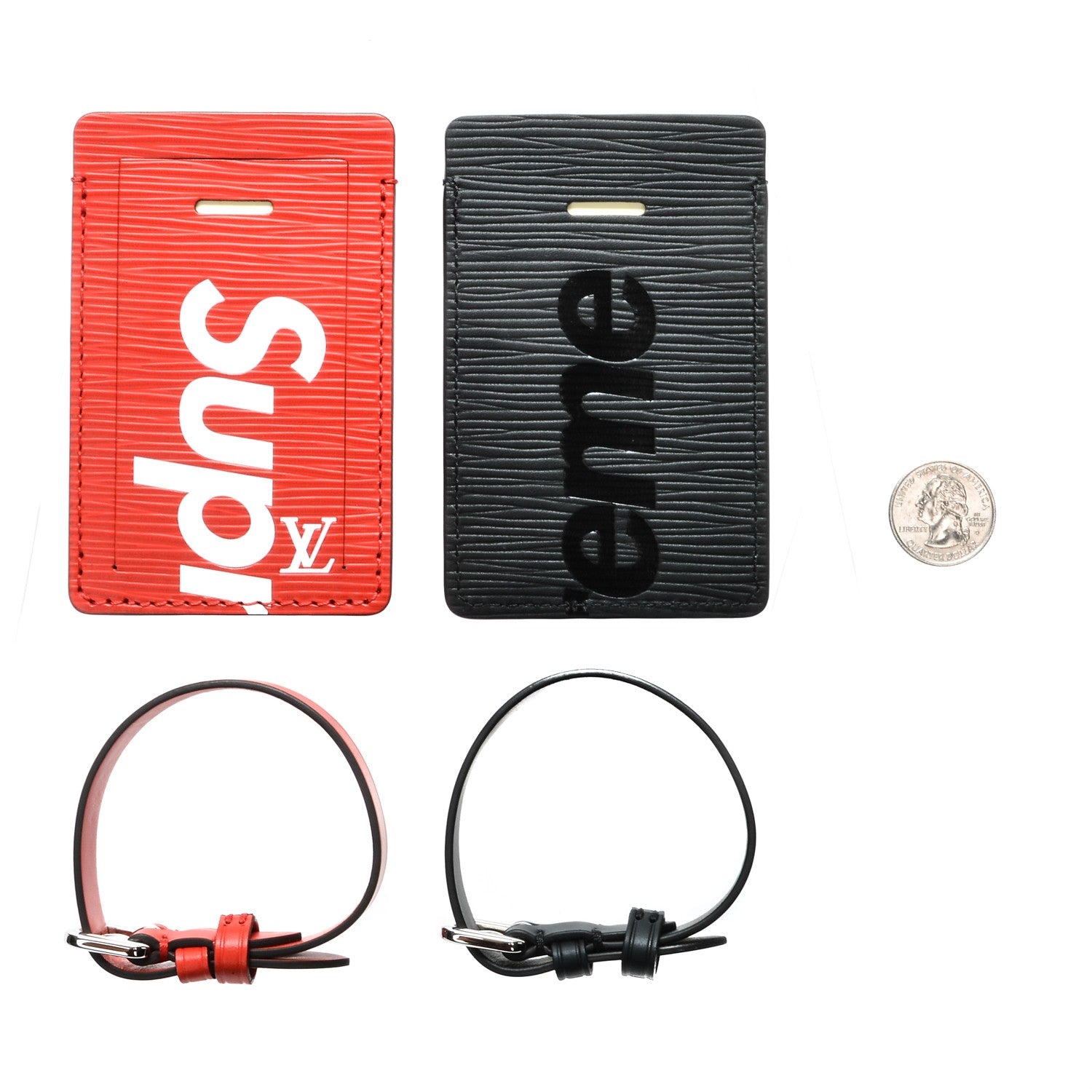 Louis Vuitton X SUPREME Epi Luggage Tag Set Black Red 2 of 4