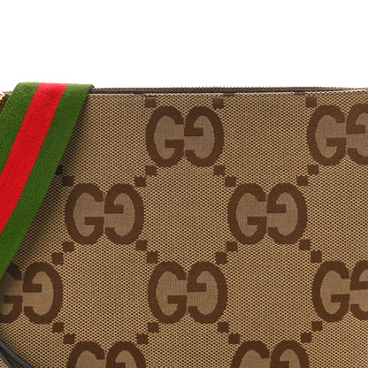 Gucci Monogram Jumbo GG Textured Dollar Calfskin Web Wristlet Messenger Bag Camel Ebony New Acero 8 of 11