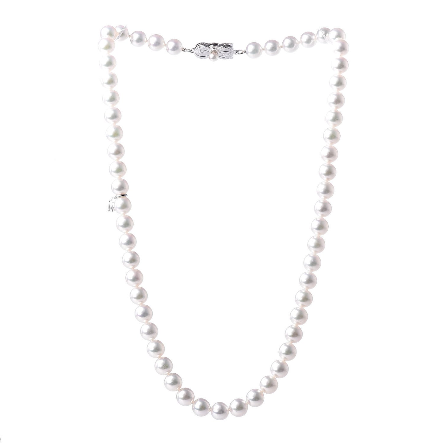 Sterling Silver 18K White Gold Akoya Pearl 7-7.5mm Strand Necklace Earring Set