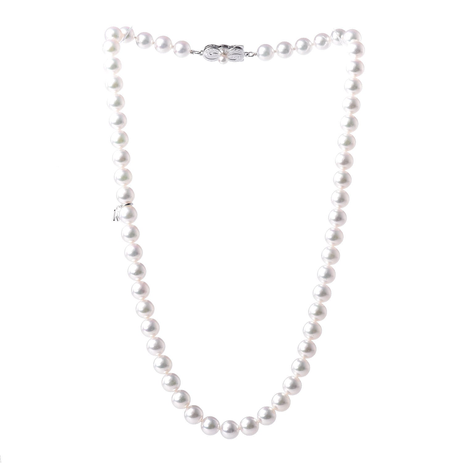 Mikimoto Sterling Silver 18K White Gold Akoya Pearl 7-7.5mm Strand Necklace Earring Set 3 of 7