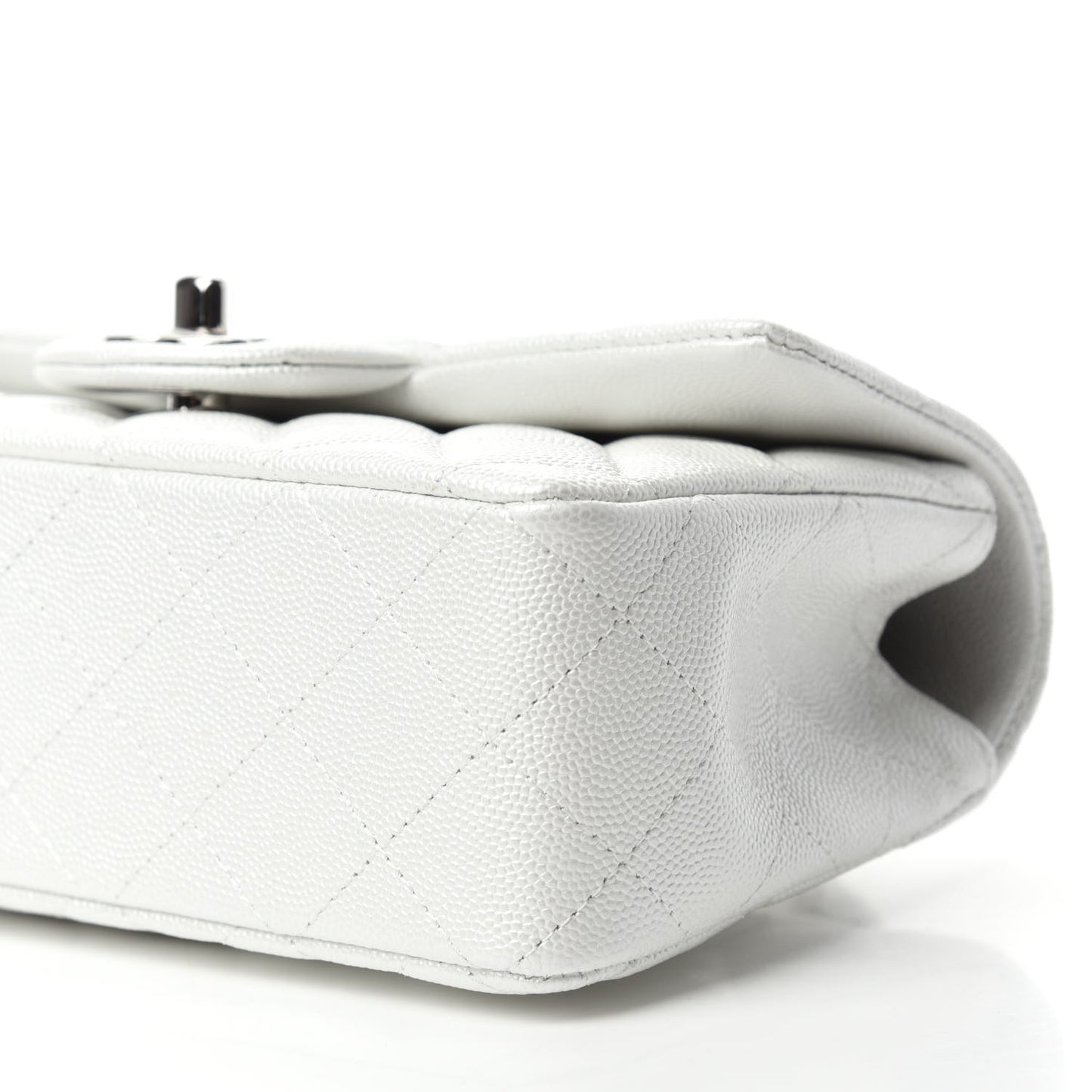 Iridescent Caviar Quilted Mini Top Handle Rectangular Flap White