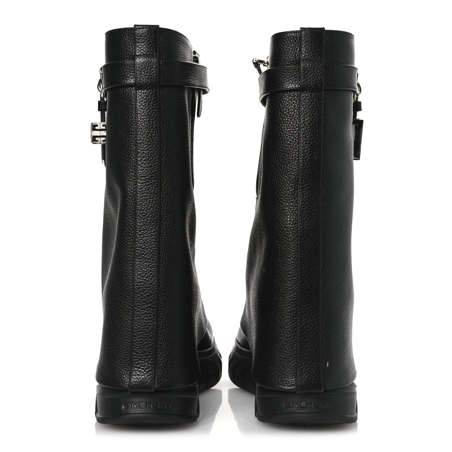 Grained Calfskin Shark Lock Biker Ankle Boots 38 Black