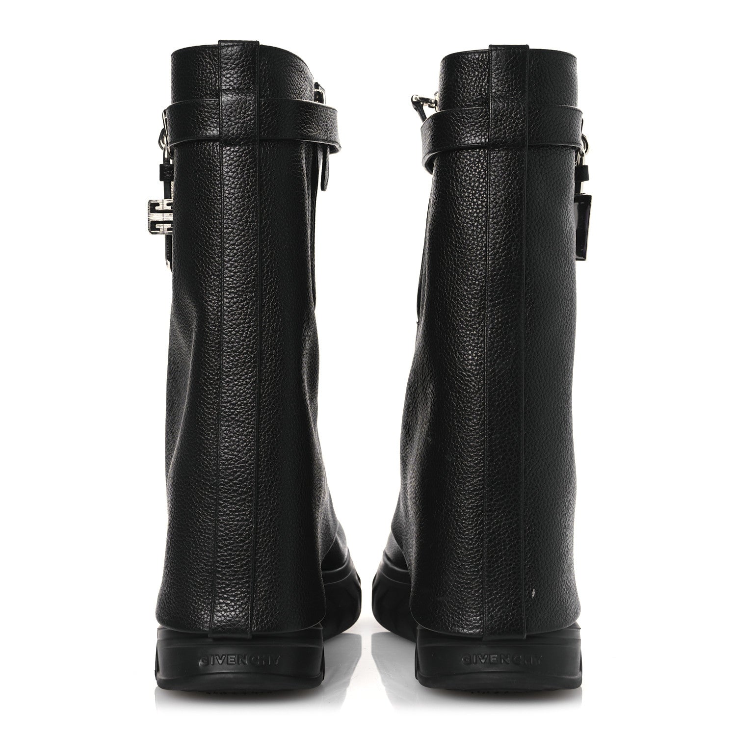 Givenchy Grained Calfskin Shark Lock Biker Ankle Boots 38 Black 6 of 13