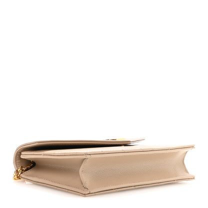 Saint Laurent Grain De Poudre Matelasse Chevron Monogram Envelope Chain Wallet Dark Beige 4 of 11
