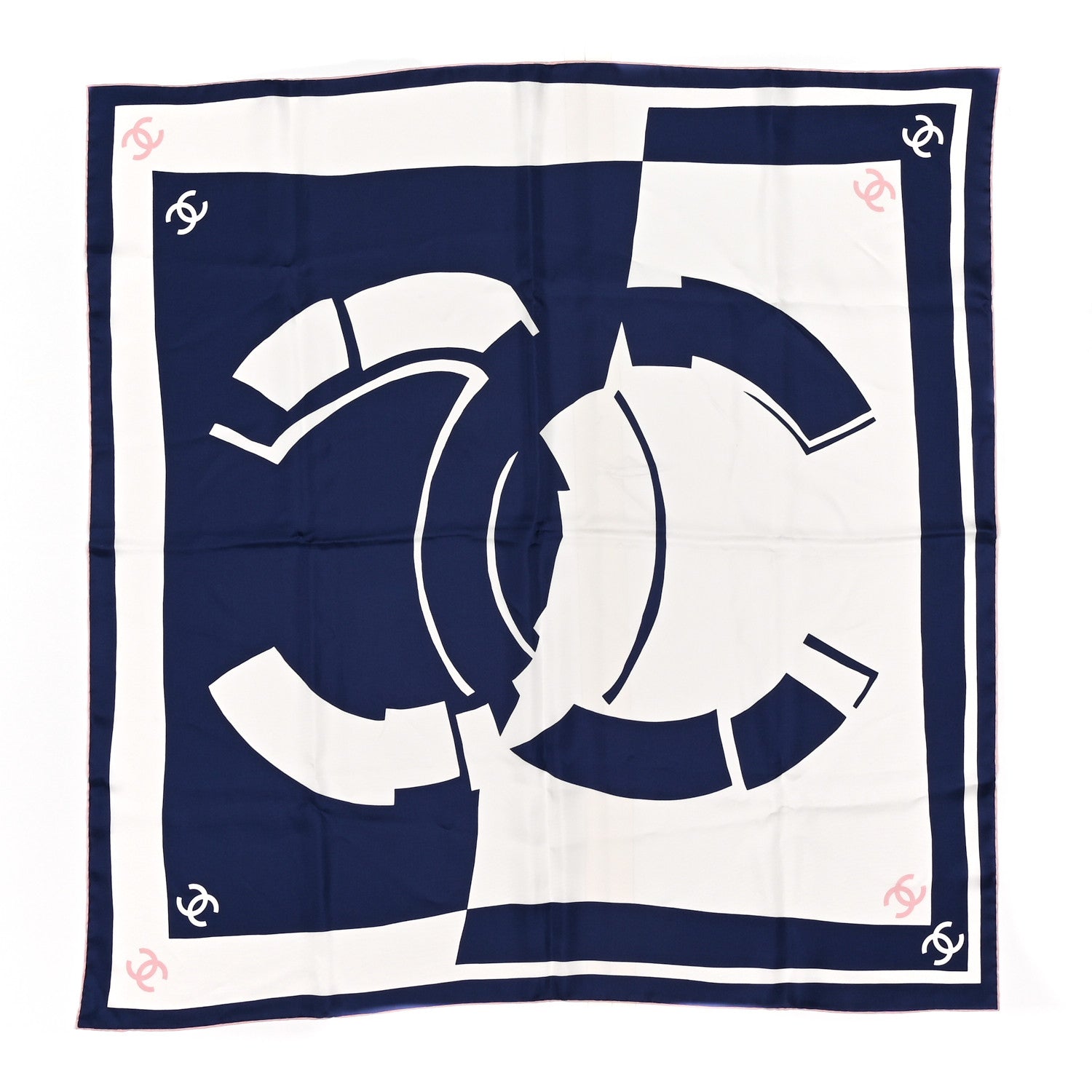 Chanel Silk CC Square Scarf Navy Blue Light Pink 1 of 4