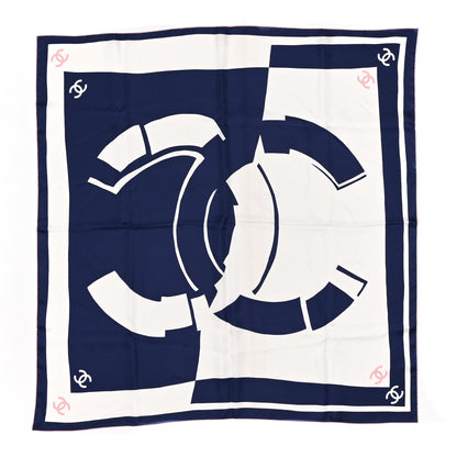 Chanel Silk CC Square Scarf Navy Blue Light Pink 1 of 4