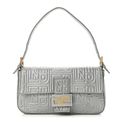 Fendi Nappa Logo Embossed Baguette Silver 1 of 9