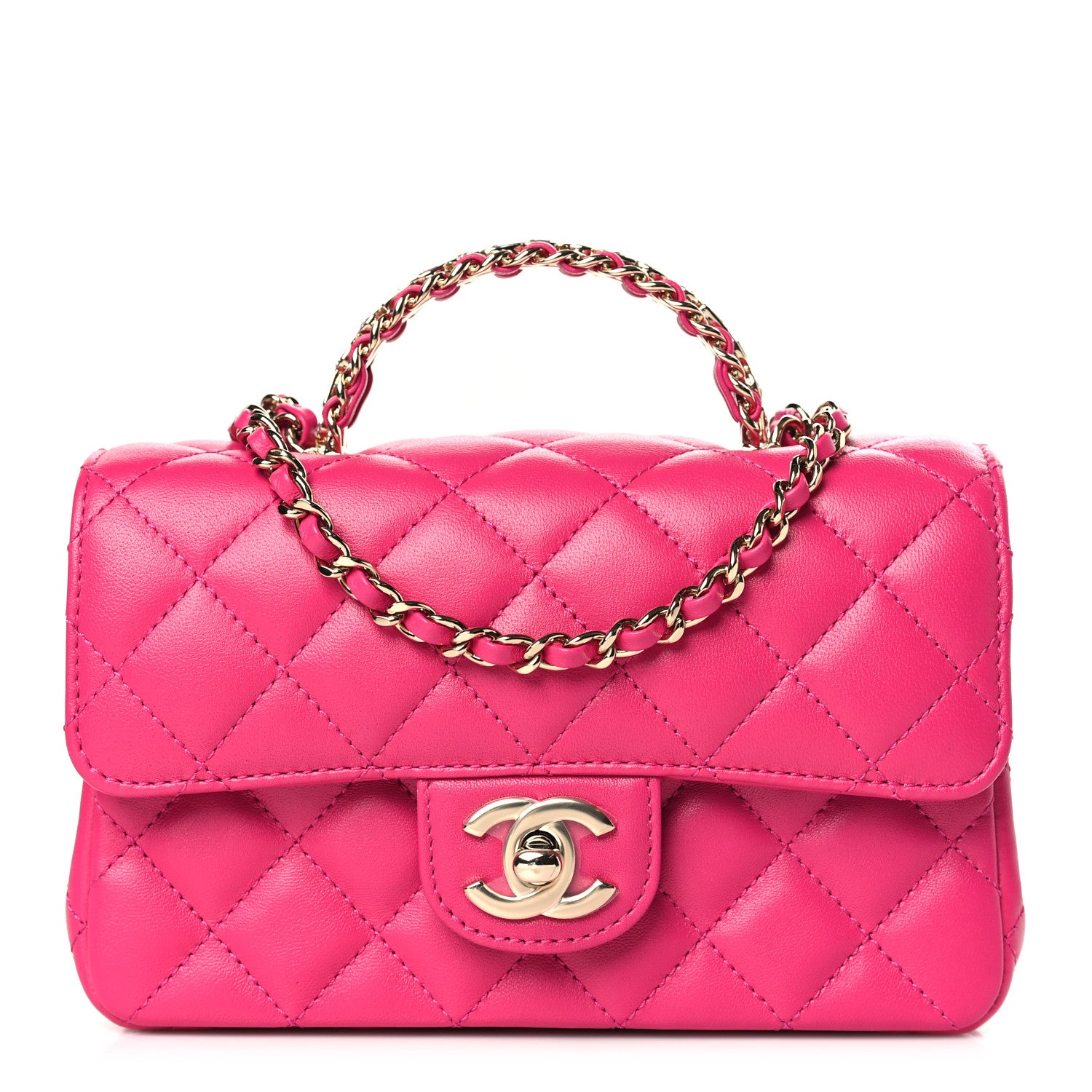 Chanel Lambskin Quilted Mini Crystal Top Handle Rectangular Flap Dark Pink 1 of 9