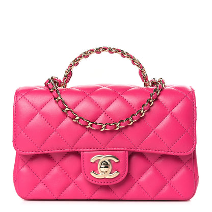 Chanel Lambskin Quilted Mini Crystal Top Handle Rectangular Flap Dark Pink 1 of 9