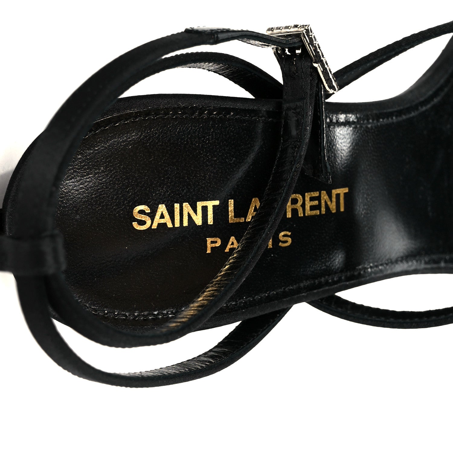 Saint Laurent Crepe Satin Crystal Nadja 105 Ankle Strap Sandals 37 Black 7 of 9