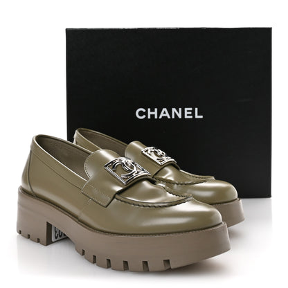 Chanel Calfskin Metal CC Loafers 37.5 Khaki 9 of 10
