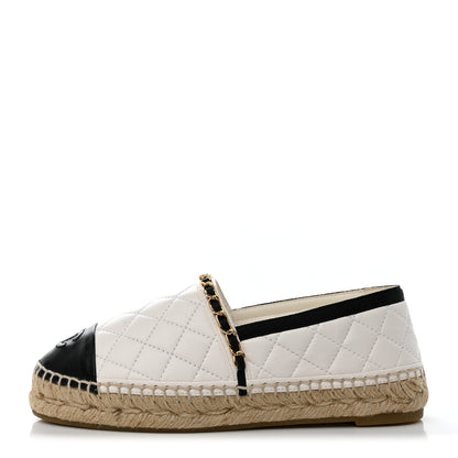Chanel Lambskin Grosgrain Quilted CC Chain Espadrilles 36 White Black 1 of 9