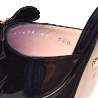 Gucci Patent Crystal GG Bow Sadie Spike Ankle Strap d'Orsay Platform High Heel Pumps 37 Black 10 of 11