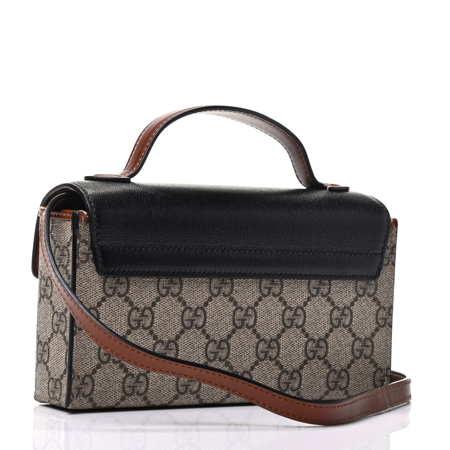 GG Supreme Monogram Calfskin Mini Padlock Top Handle Shoulder Bag Beige Black Cuir