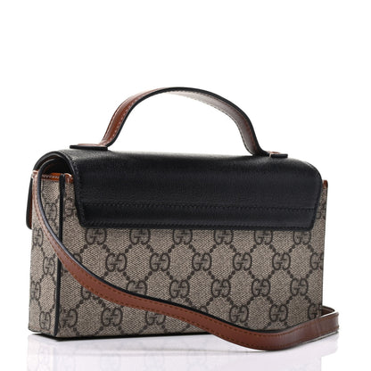 Gucci GG Supreme Monogram Calfskin Mini Padlock Top Handle Shoulder Bag Beige Black Cuir 2 of 8