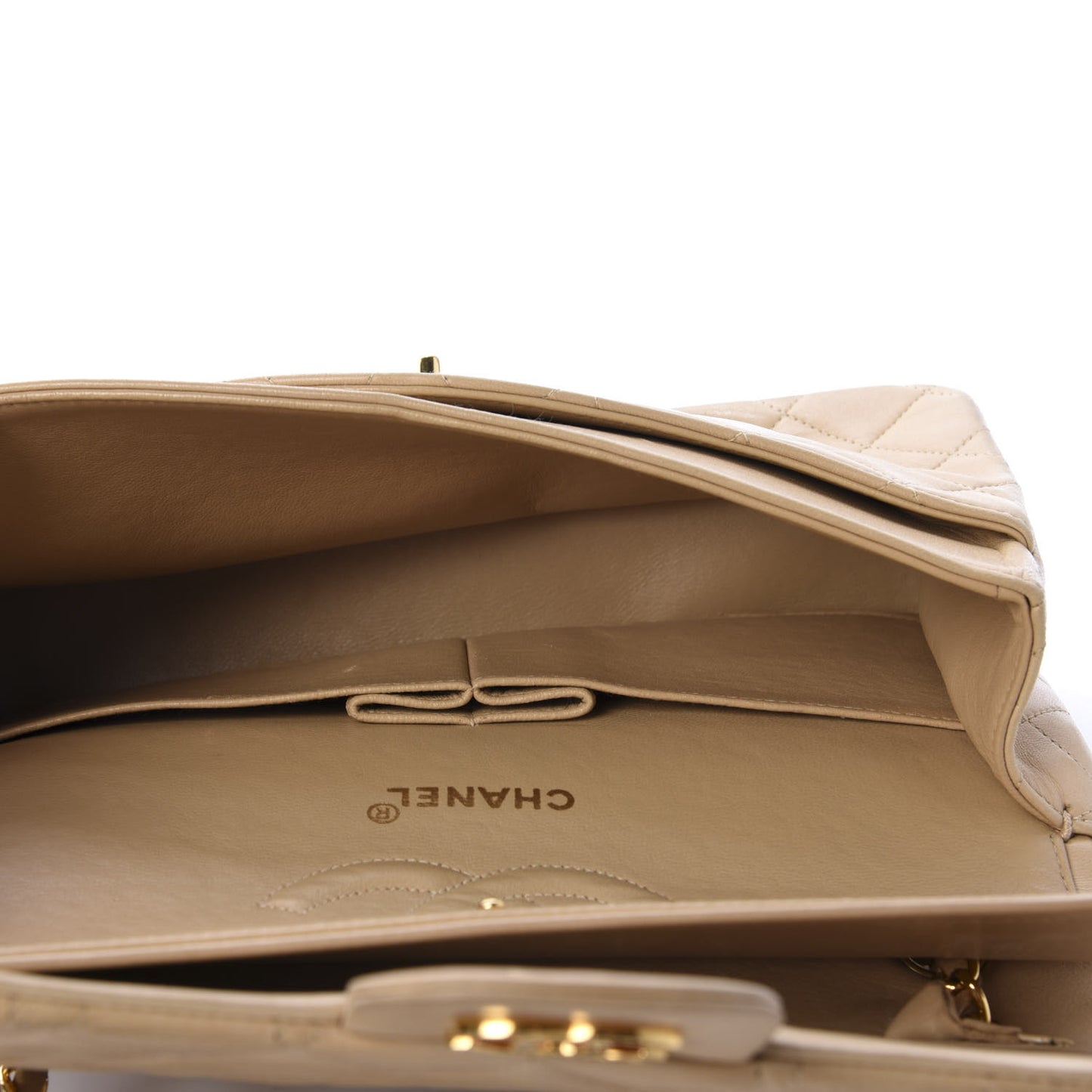 Lambskin Quilted Medium Double Flap Beige