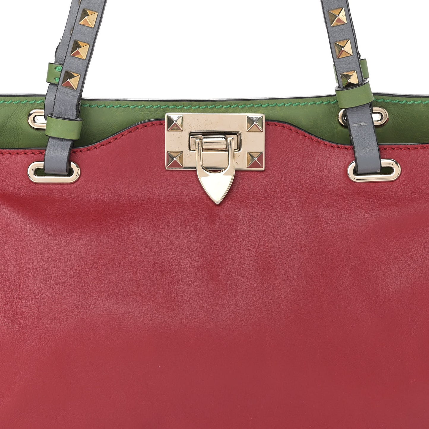 Vitello Colorblock Small Rockstud Tote Deep Rose Clover Grey Scarlet