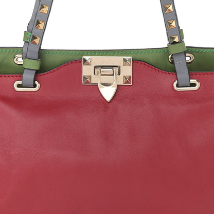 Valentino Garavani Vitello Colorblock Small Rockstud Tote Deep Rose Clover Grey Scarlet 7 of 17