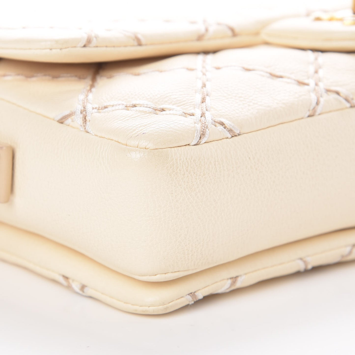Calfskin Double Stitched Medium Flap White