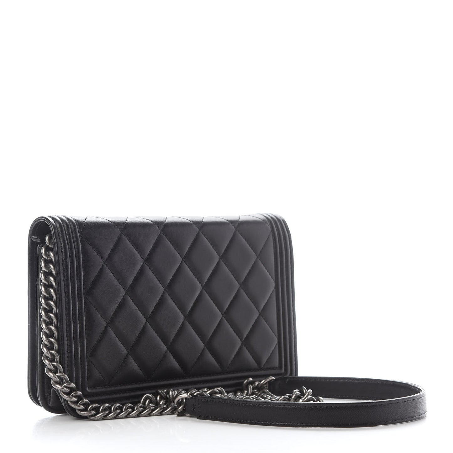 Calfskin Quilted Boy Wallet On Chain WOC Black