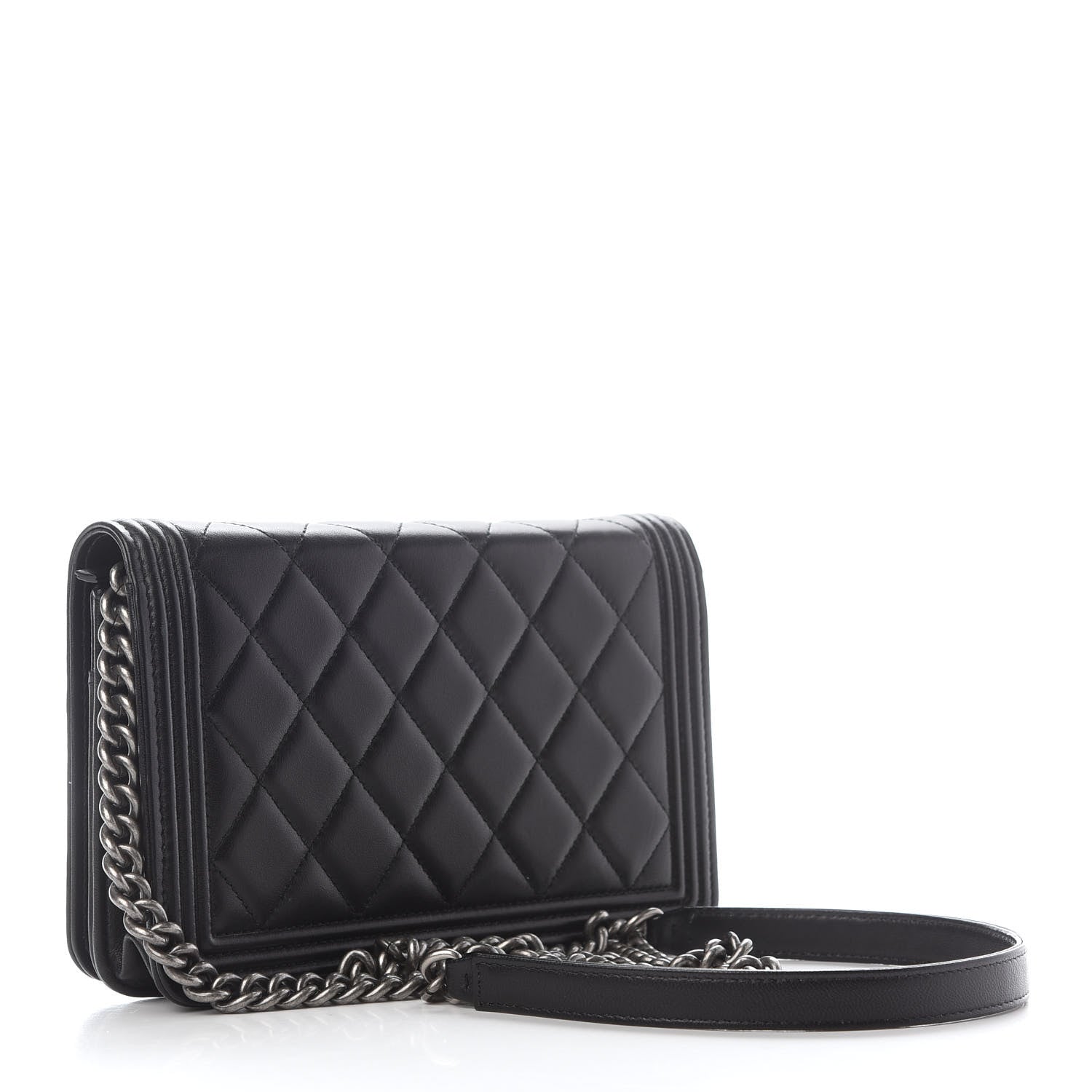 Chanel Calfskin Quilted Boy Wallet On Chain WOC Black 3 of 12