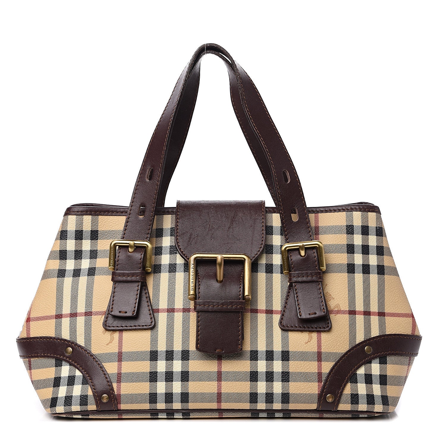 Burberry Haymarket Check Buckle Satchel Chocolate 1 of 14