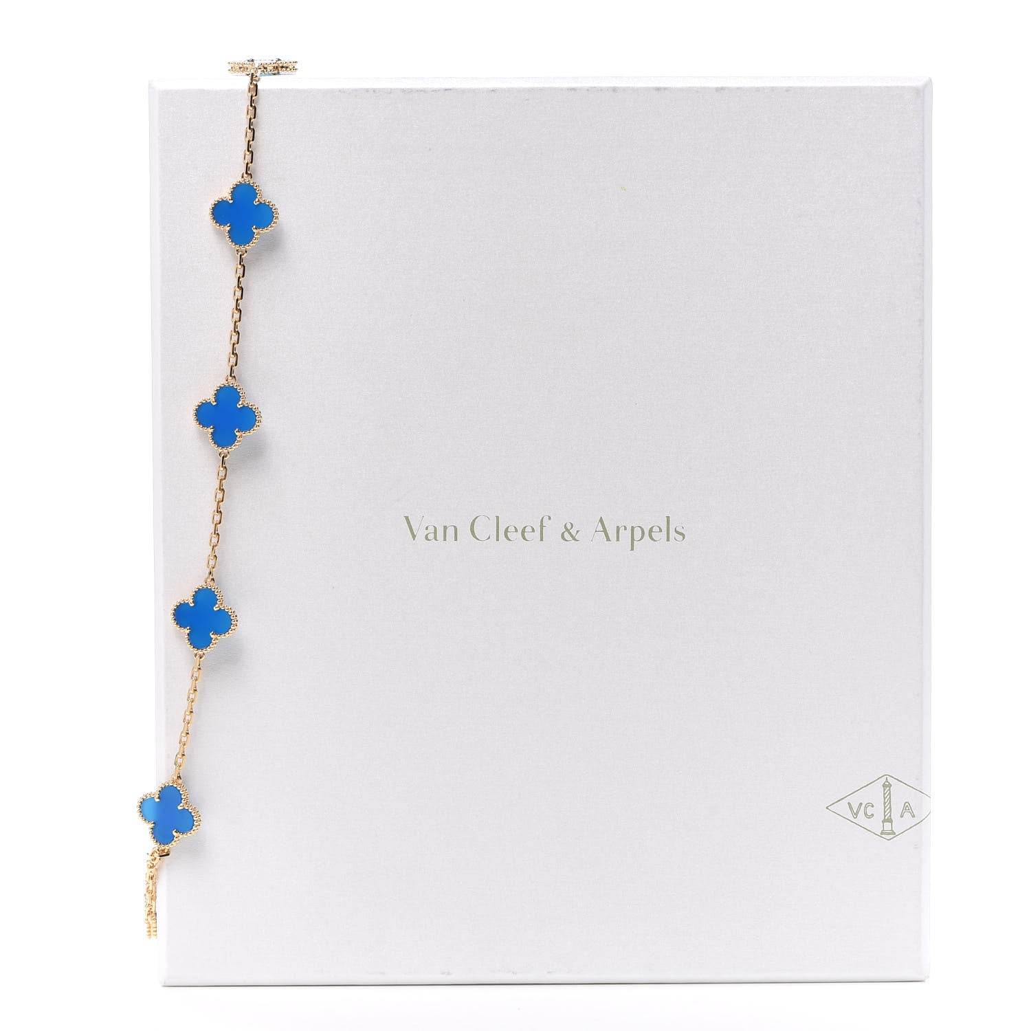 Van Cleef & Arpels 18K Yellow Gold Blue Agate 10 Motifs Vintage Alhambra Necklace 8 of 8