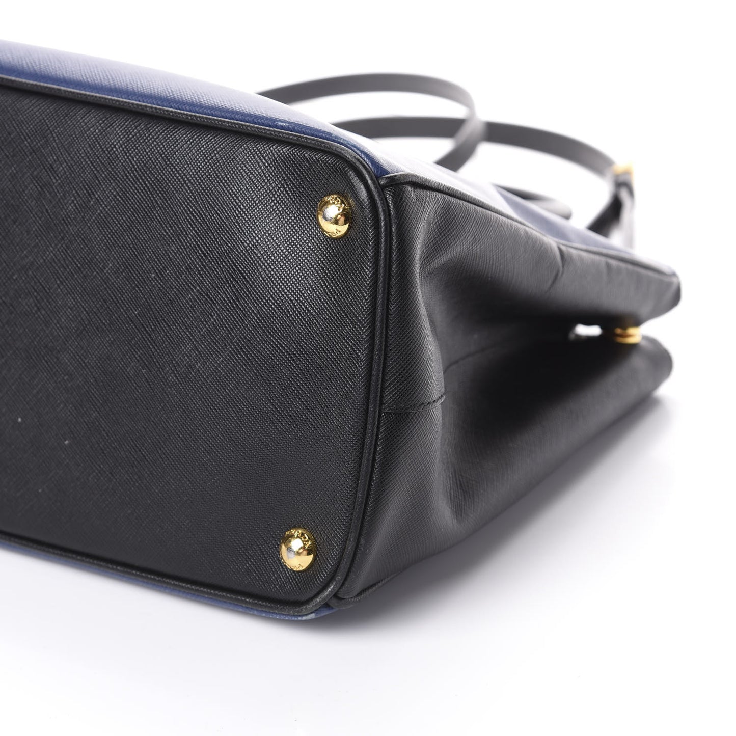 Saffiano Lux Bi-Color Medium Galleria Double Zip Tote Bluette Black