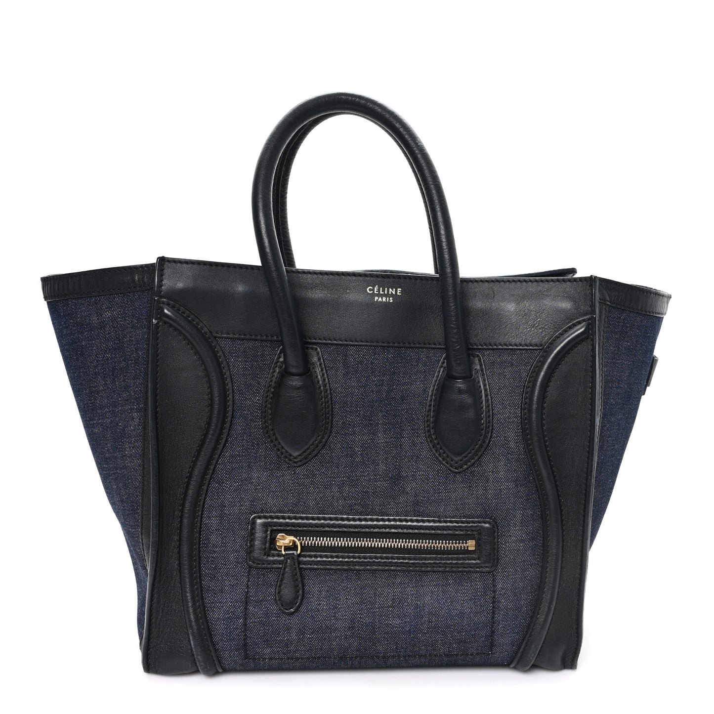 Calfskin Denim Mini Luggage Black Navy