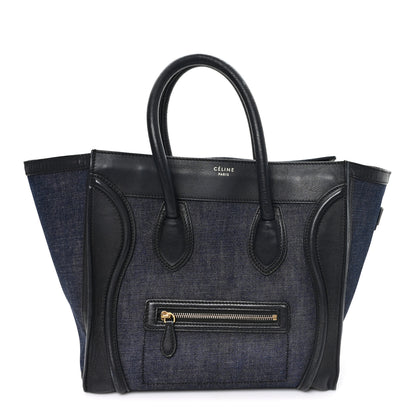Celine Calfskin Denim Mini Luggage Black Navy 1 of 12