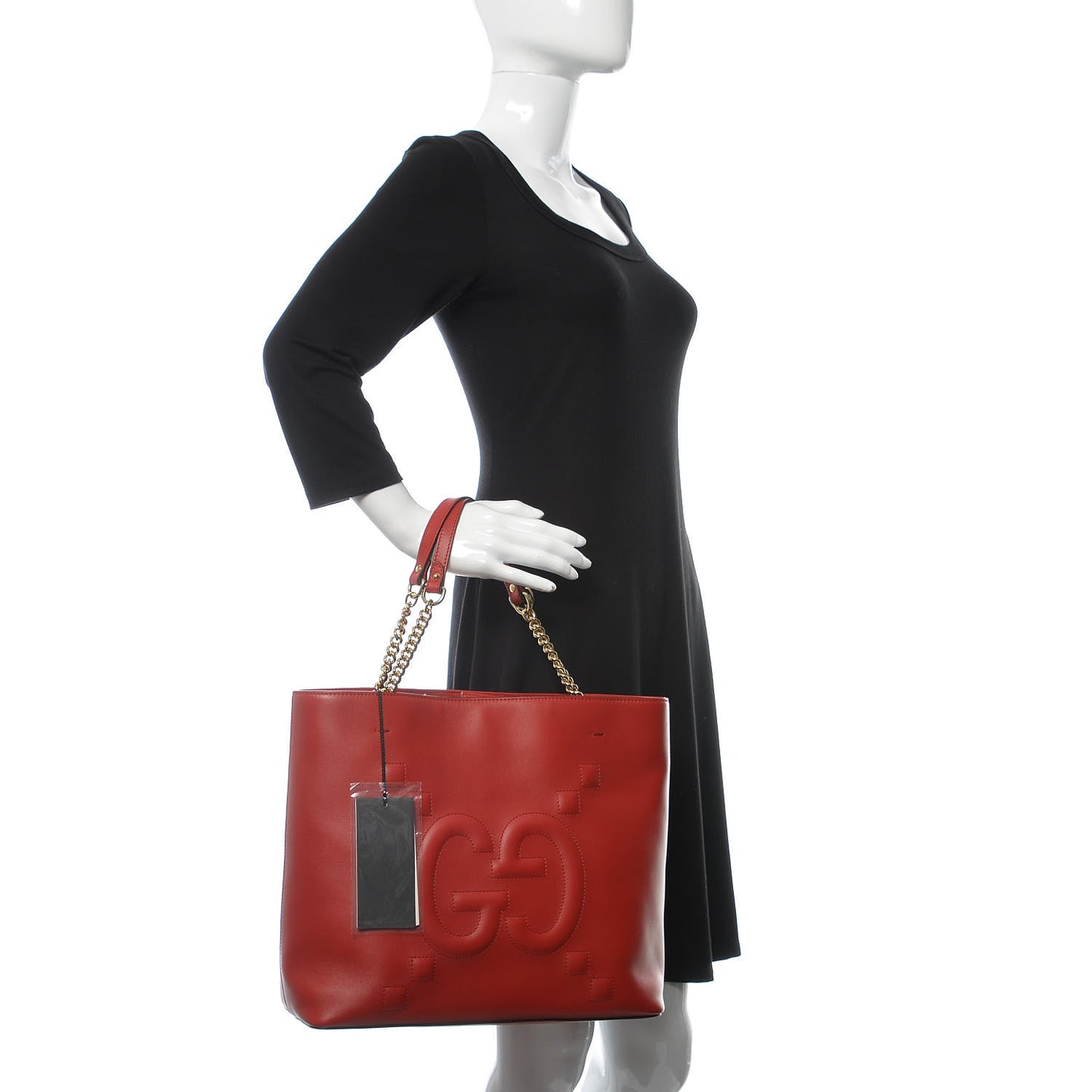 Apollo Calfskin GG Dadini Embroidered Chain Shoulder Tote Hibiscus Red