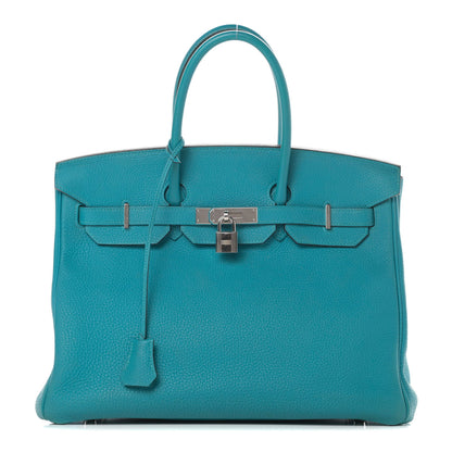 Hermes Taurillon Clemence Birkin 35 Turquoise 1 of 15