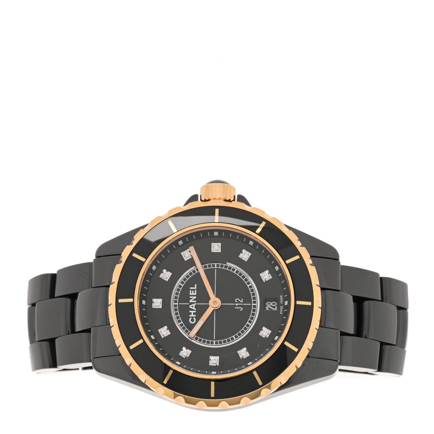 Stainless Steel 18K Yellow Gold Ceramic Diamond 38mm J12 Quartz Watch Black