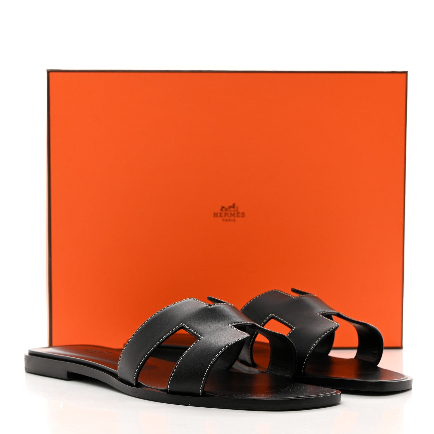 Hermes Box Calfskin Oran Sandals 39.5 Black 9 of 9