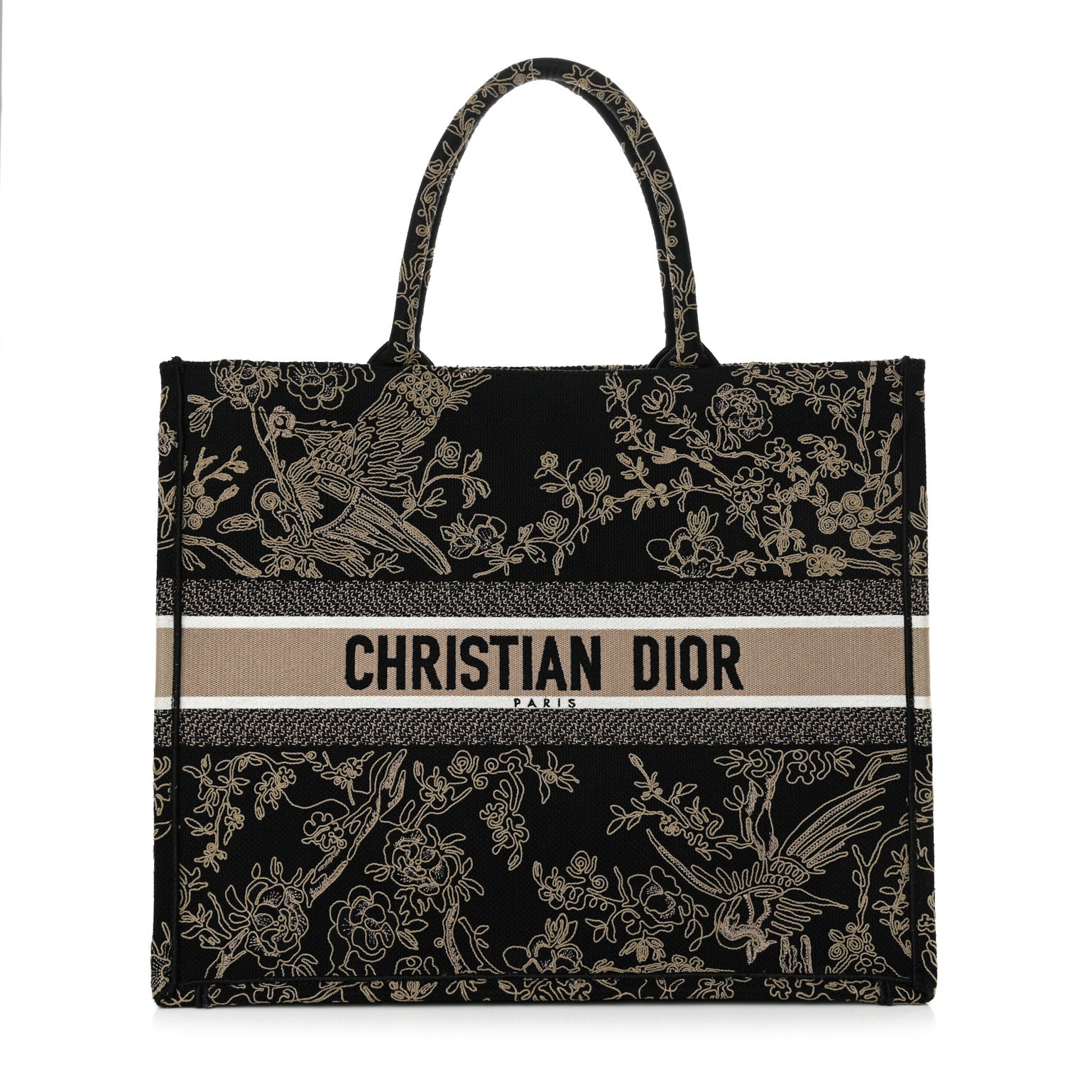 Christian Dior Canvas Embroidered Large Ornamental Cornely Book Tote Black Beige 1 of 14