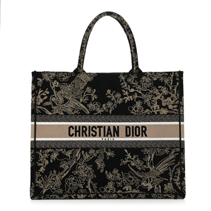Christian Dior Canvas Embroidered Large Ornamental Cornely Book Tote Black Beige 1 of 14