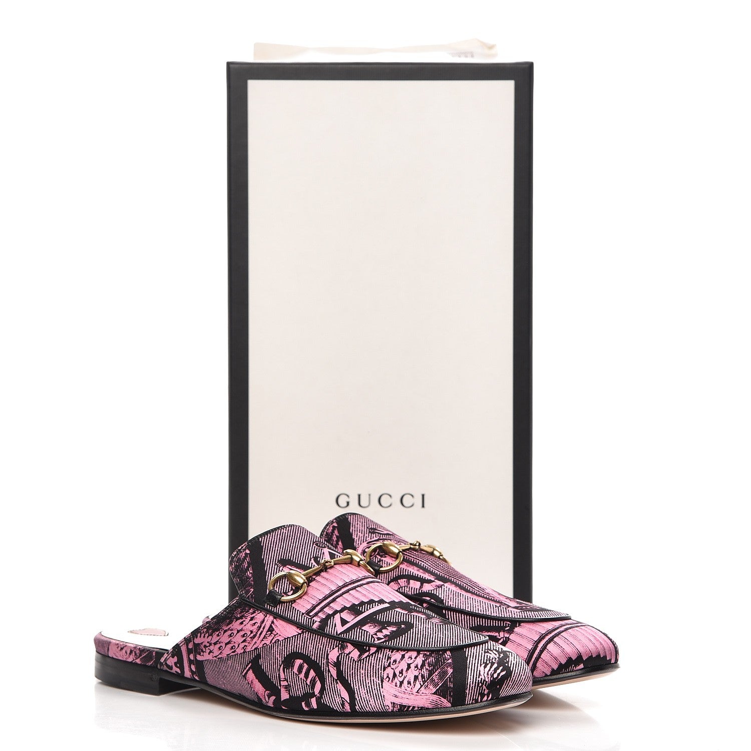 Gucci Silk Satin GG Wallpaper Saint Romain Womens Princetown Slippers 39 Pink Black 9 of 9