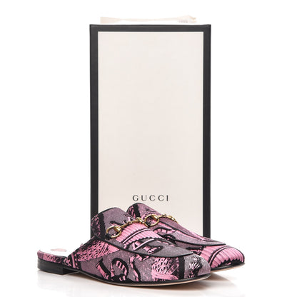 Gucci Silk Satin GG Wallpaper Saint Romain Womens Princetown Slippers 39 Pink Black 9 of 9