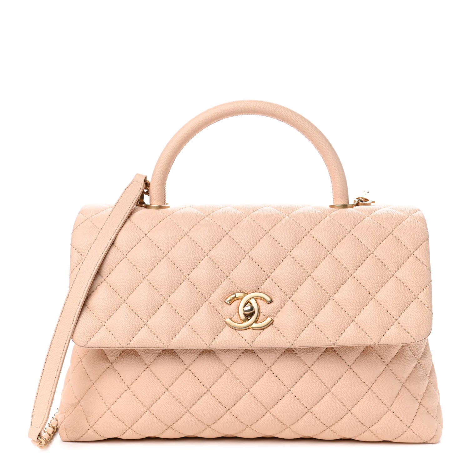 Chanel Caviar Quilted Medium Coco Handle Flap Light Beige 1 of 4