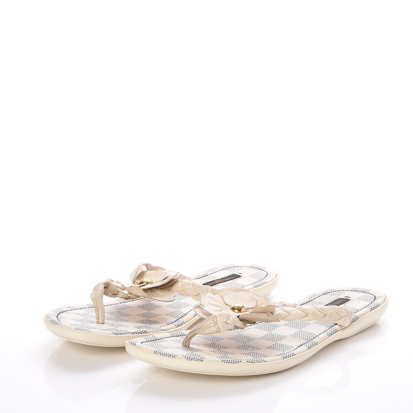 Damier Azur Flower Thong Sandals 39 White