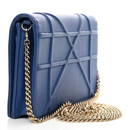 Christian Dior Grained Calfskin Diorama Wallet on Chain Pouch Blue 3 of 10